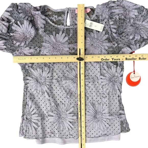 Anthropologie Eva Franco Purple 3D Flower Sheer Puff Sleeve Top sz XS NEW Tags - Picture 5 of 15